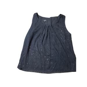 Talbots Tops, Sleeveless Pleated Sequin, Black, XL, 16
